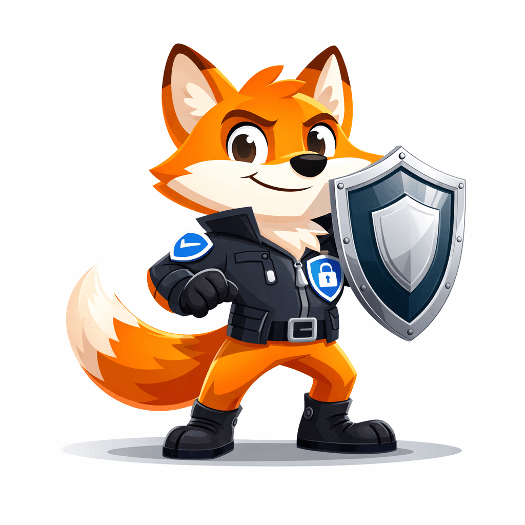 The Outfox fox holding a shield